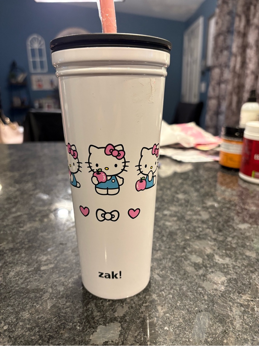 Zak! Hello Kitty White Travel Tumbler with Pink Accents 23oz